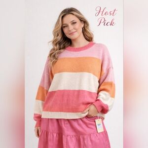 Charlie Holiday Sunset Stripe Oversized Knit Sweater Size 6 NWT Pink Orange